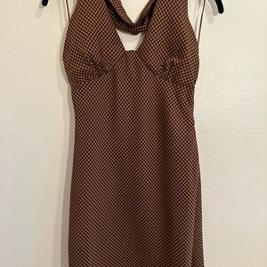 Le Lis Brown & Black Checkered Backless Dress